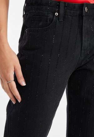 Carter Rhinestone Mid Rise Straight Leg Jeans