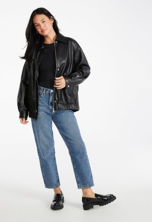 Faux Leather Oversized Bomber