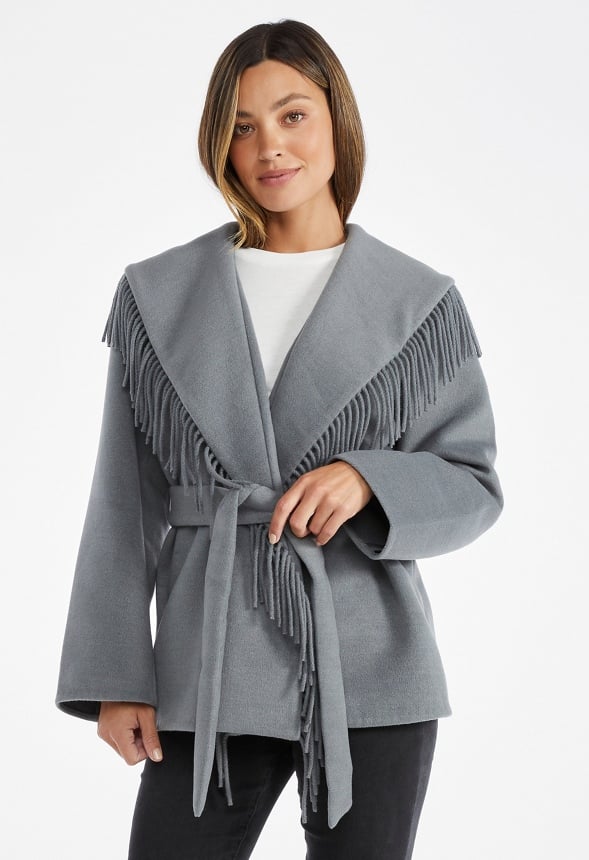 Belted Fringe Coat