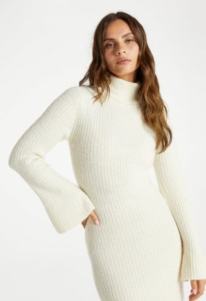 Turtleneck Bell Sleeve Midi Dress