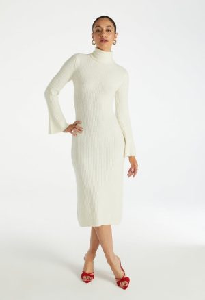 Turtleneck Bell Sleeve Midi Dress