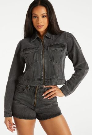 Zip Cropped Denim Jacket