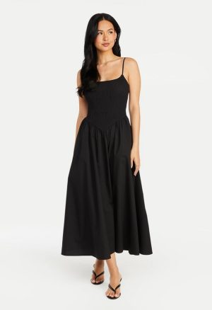 Smocked Poplin Maxi Dress