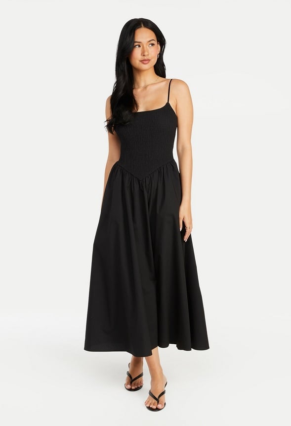 Smocked Poplin Maxi Dress