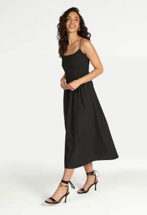 Smocked Poplin Maxi Dress