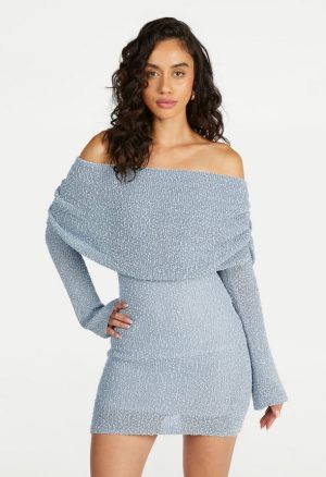 Off The Shoulder Long Sleeve Mini Dress