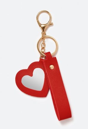 Emma Faux Leather Key Ring With Heart Mirror Charm