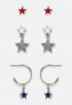 3-Pairs Pack Kenzie 4th Of July Mix Stars Earrings
