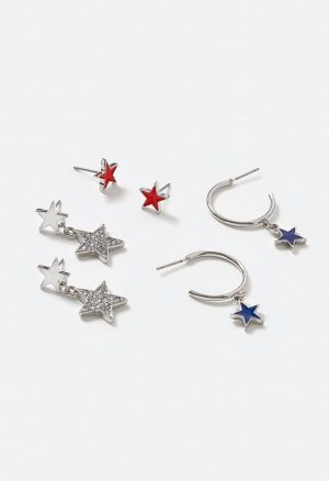 3-Pairs Pack Kenzie 4th Of July Mix Stars Earrings