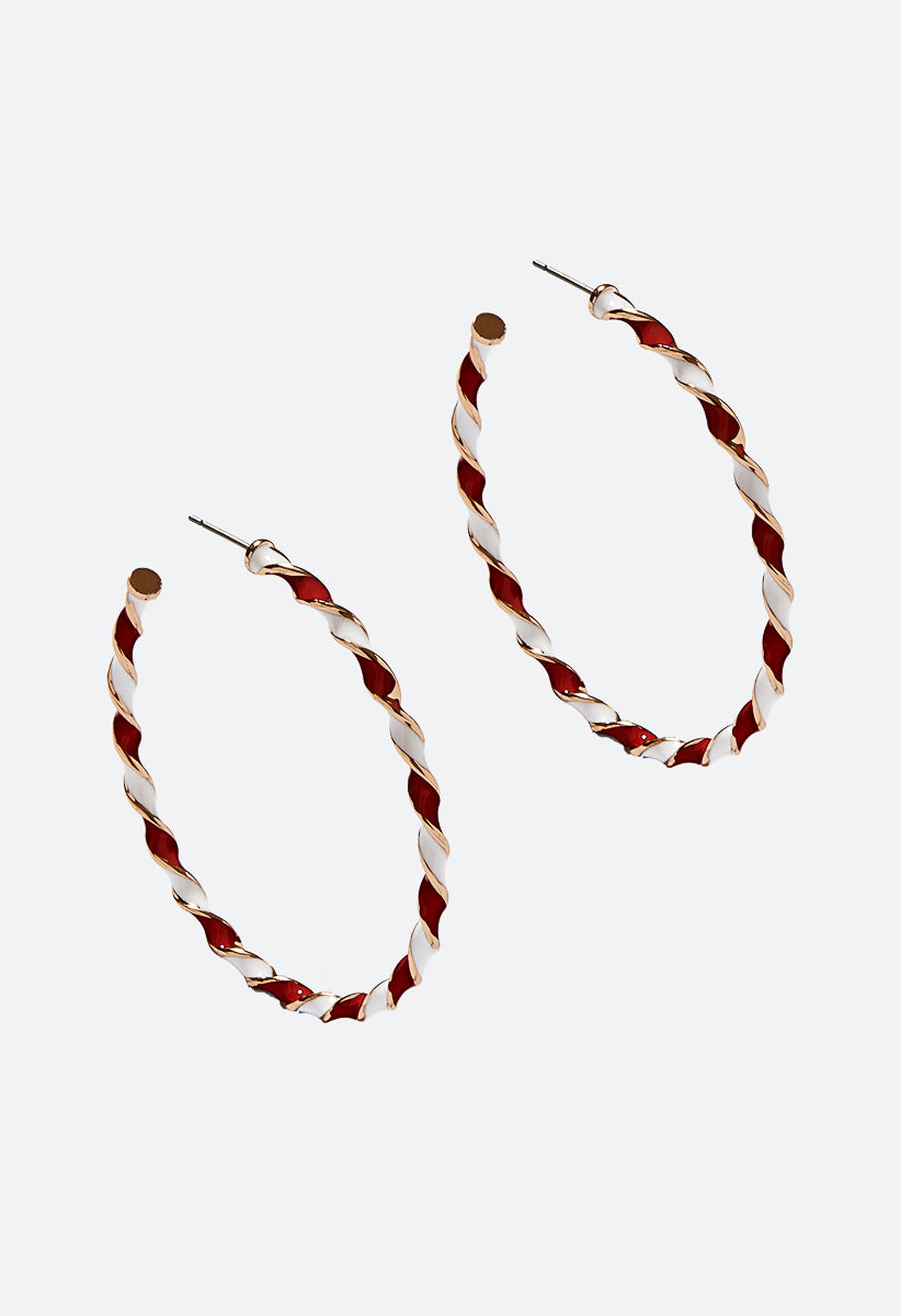 Joy Candy Cane Enamel Hoop Earrings