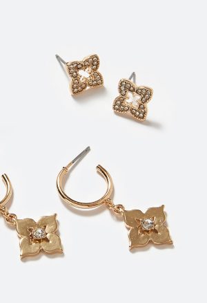 Lyv 3 Pair Mixed Pearl And Clover Studs And Hoops