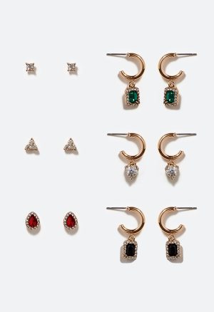 Polly 6 Pair Mixed Jewel Stud And Hoop Earrings