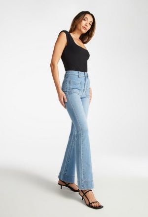 Patch Pocket Flare Leg Jeans