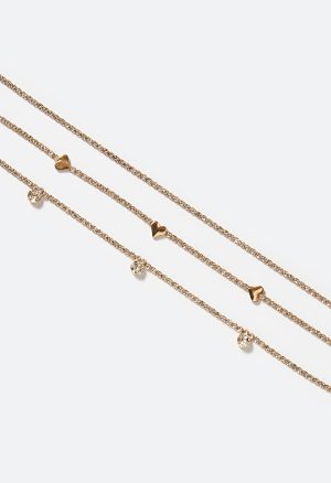 My Heart Glass Stone And Heart 3 Row Necklace