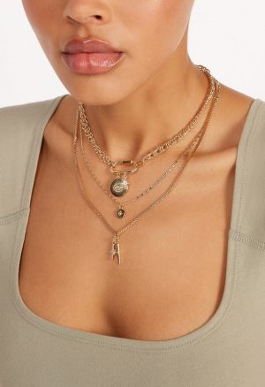 3-Rows Kate Necklace With Mix Charms And Carabiner Clasp