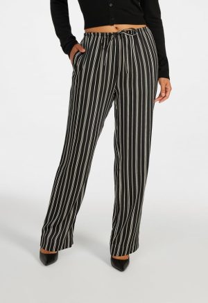 Satin Striped Wide Leg Pants