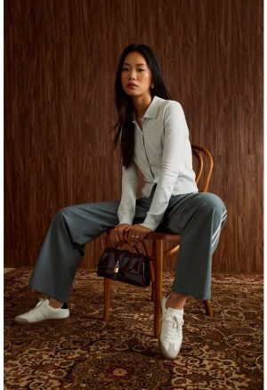 Tailored Mid Rise Racer Wide Leg Trousers