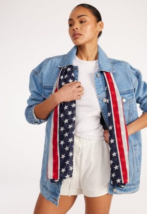 Hira 4th Of July Long Woven Fabric Scarf