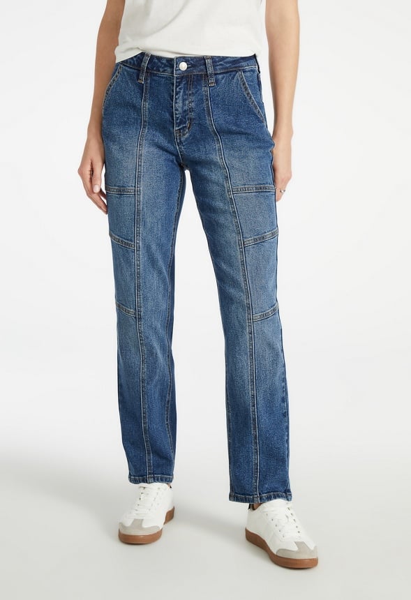 Avery Seamed Cargo Straight Leg Jeans
