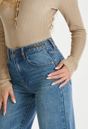 High Rise Relaxed With Chain Trim Jeans