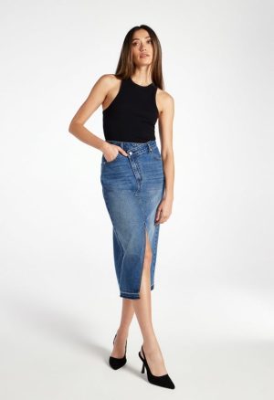 Chandler Crossover Denim Midi Skirt