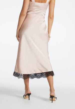 Satin Lace Midi Skirt