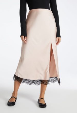 Satin Lace Midi Skirt