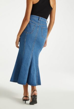 Denim Paneled Flare Skirt
