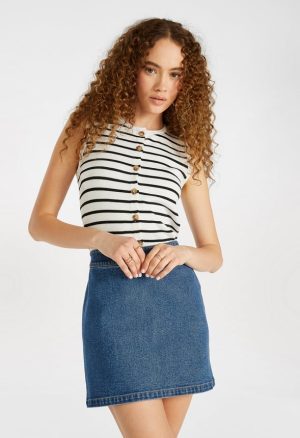 Denim Button Mini A-Line Skirt