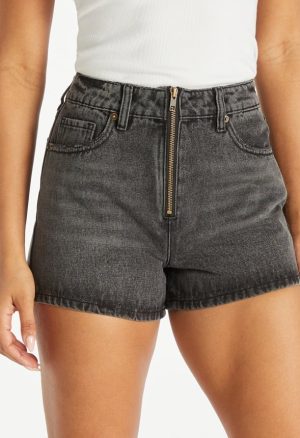 Zip Front Denim Shorts