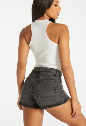 Zip Front Denim Shorts