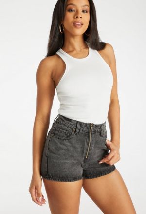 Zip Front Denim Shorts