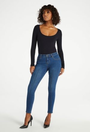 Mid Rise Pintuck Ankle Skinny Jeans