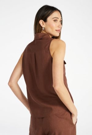 Sleeveless Linen Utility Shirt